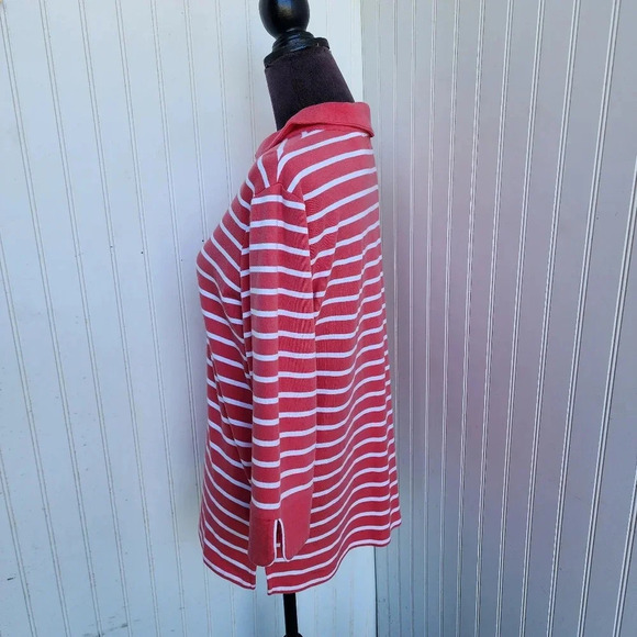Drappers & Damon's Pullover Knit Top Shirt Women's Coral Pink White Striped Sz L - Picture 5 of 10